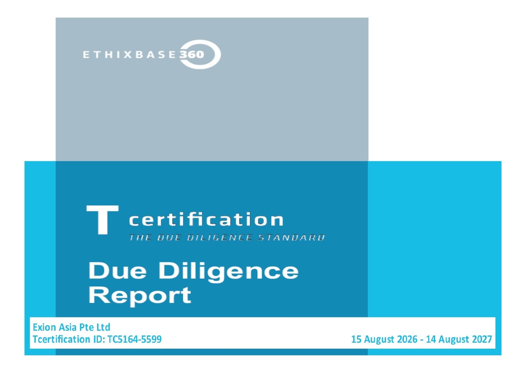 Ethixbase360 Tcertification due diligence report cover for Exion Asia Pte Ltd