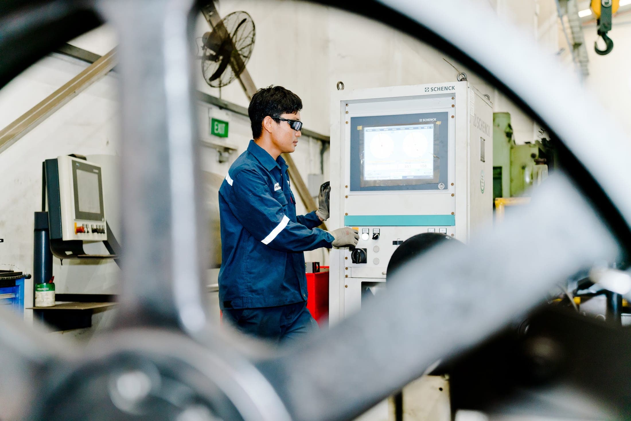 Dynamic balancing machine in the Exion rotating equipment workshop