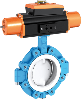 PTFE-lined butterfly valve with pneumatic actuator