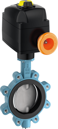 Lugged butterfly valve with electric actuator