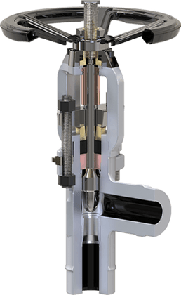 Pressure seal check valve cutaway with handwheel